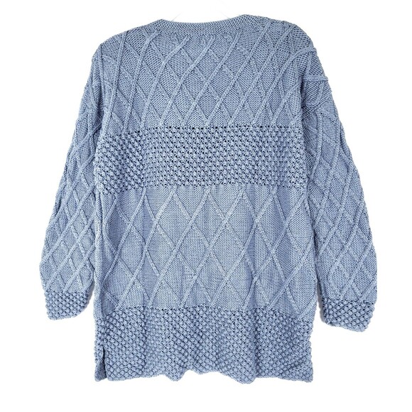 Deirdre McGuire Hand Knit in Ireland Cardigan Sweater Medium Pima Cotton Blue - Picture 2 of 4